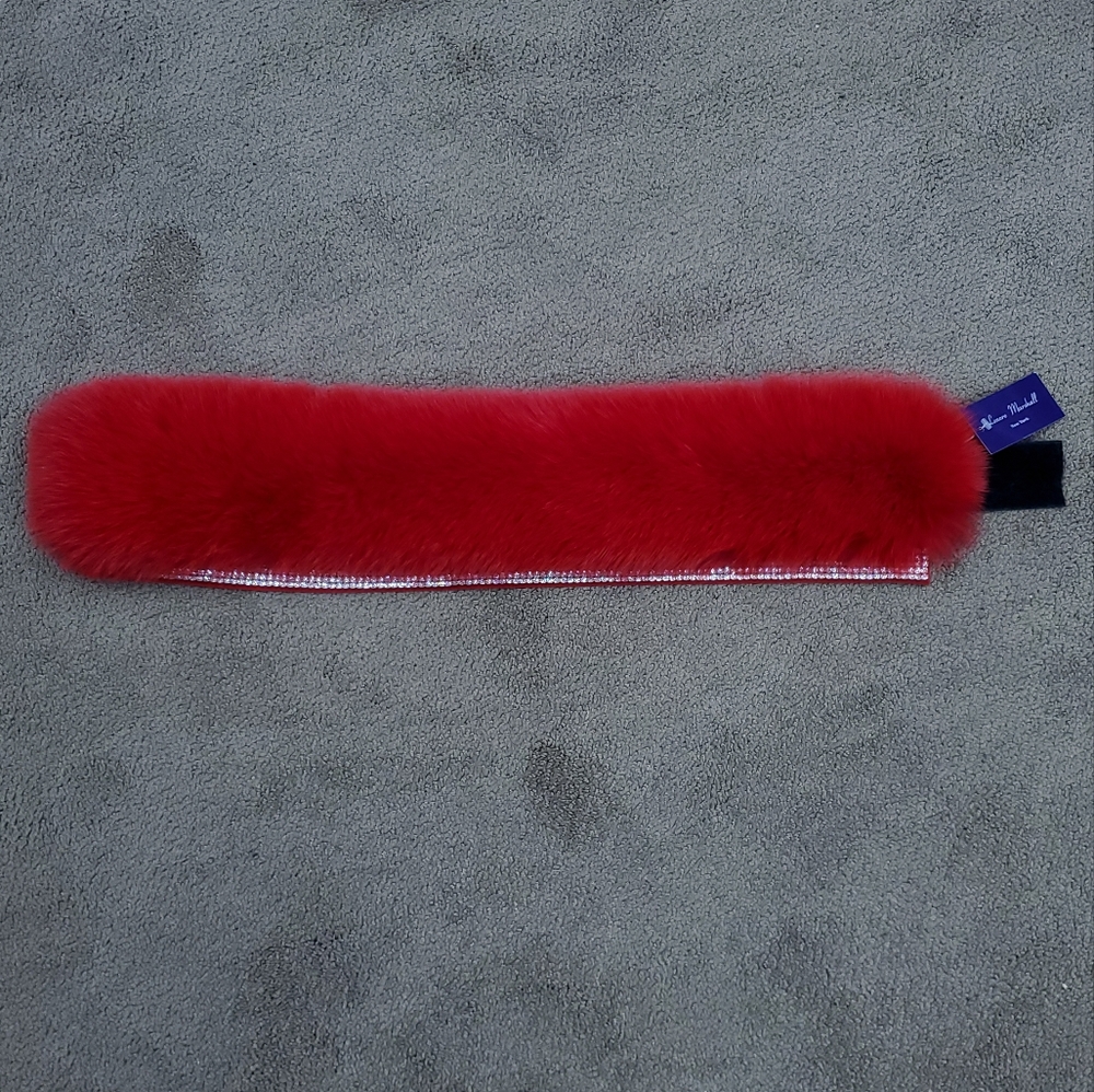 Red Fox Fur Headband with Jeweled Edge